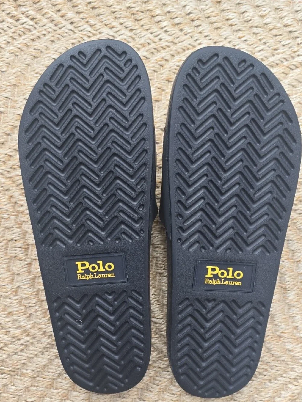 Men's Polo by Ralph Lauren Black Polo Bear Slide Sandals with Embroidered Bear